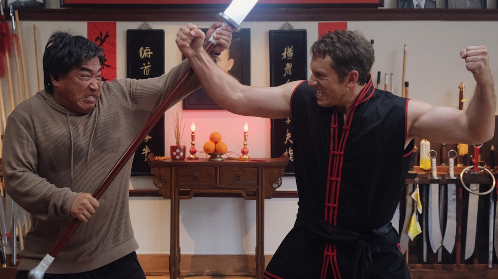 Two men battling kung fu