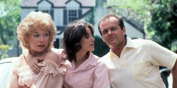 Shirley MacLaine, Debra Winger and Jack Nicholson sitting facing the camera