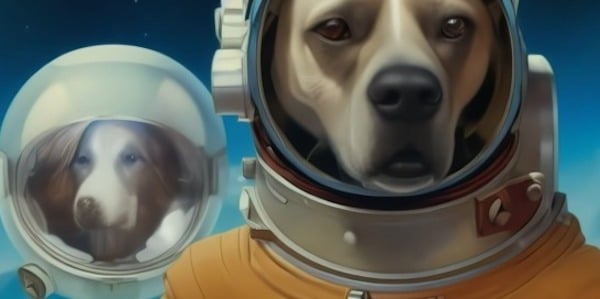 Dogs wearing space helmets.